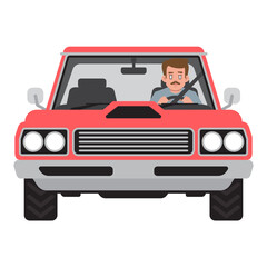 Man driving muscle car front view vector illustrator © Akatheone12