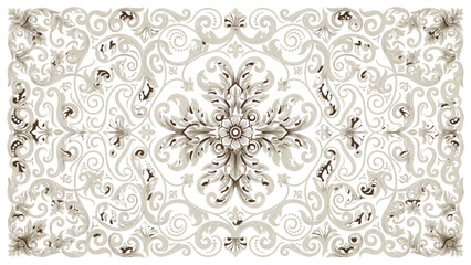 Elegant brown ornamental floral pattern with vintage swirls and decorative filigree elements © Mafijul