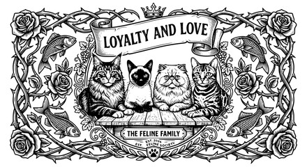  loyalty and love, feline family, black and white cats, svg, vector illustration, cat breeders, printable art   © ahmed