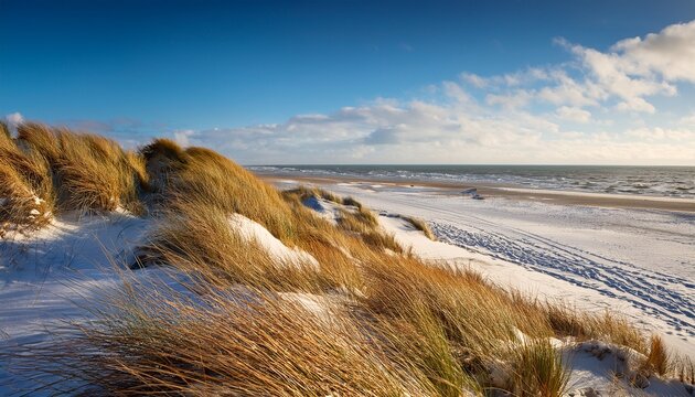 Sonniger Wintertag Am Meer Dunen Mit Strandhafer An Der Ostsee Darss