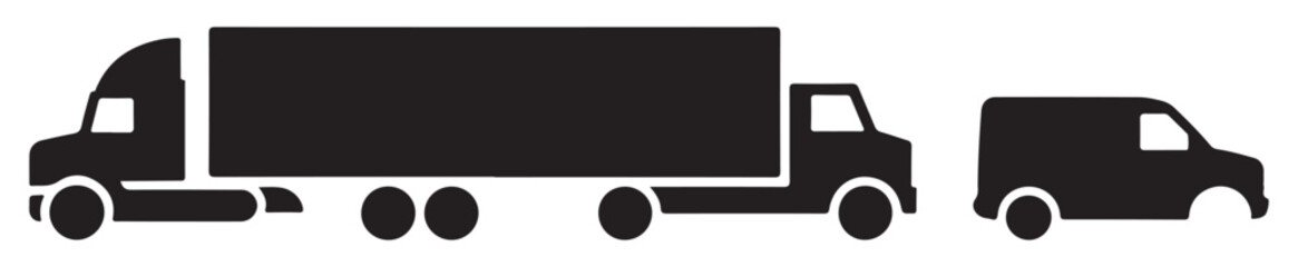 Set of delivery truck icons fast shipping express delivery moving cargo van black vector signs. © MSTALIMA