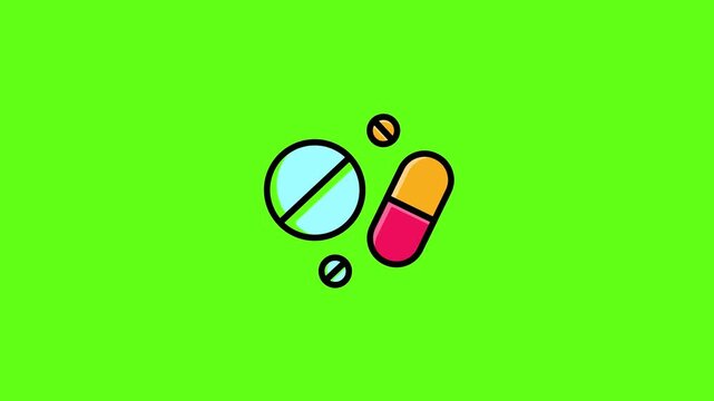 Medicine tablet split in half icon loop animation