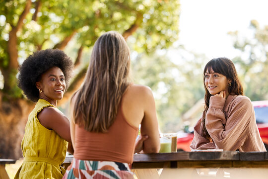Friends Have Fun Talking Outside in the Sun