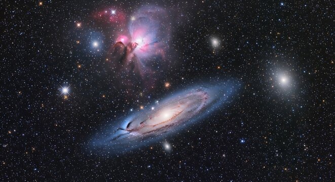 Galaxy in deep space with colorful nebulae and stars.