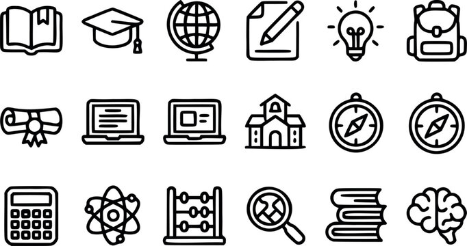 Educational icons set including school, learning, and business vector graphics