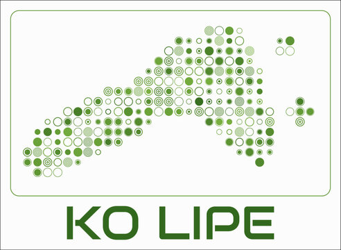 Ko Lipe digital style map. Large circle dots on white background. Dotted shape of the island. Ko Lipe map and title. Creative vector illustration.