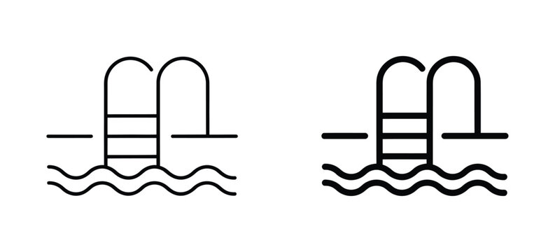 Pool Ladder Icon Set - Thin and Bold Line Vector Illustration