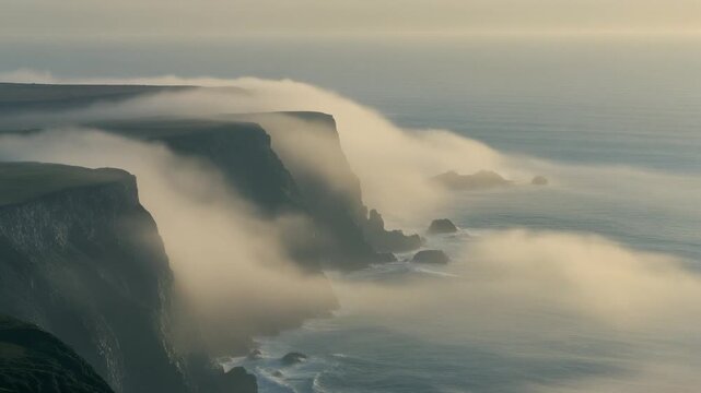 海霧に包まれた岬 シームレスループ動画背景 16:9 4K