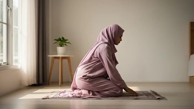 Muslim Woman Praying at Home - A Moment of Faith.