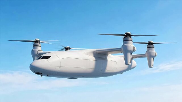 White drone with four rotors in flight