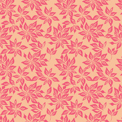 Fototapeta premium Abstract simple violet branches with shapes wild flowers, leaves seamless pattern. Pastel purple silhouettes floral stems printing. Vector hand drawing. Nature ornament for textile, fabric, wallpaper 