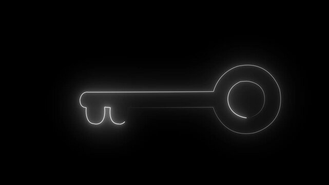 Futuristic technology - 4k glowing neon key lock animation icon sign symbol on black background. 4k video animation.