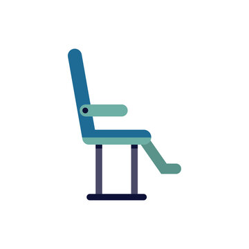 Minimalist flat vector icon of a blue and teal passenger seat shown from a side profile view, isolated on a clean white background.