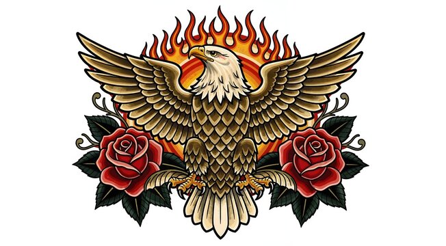 Ed Hardy Eagle Tattoo With Roses And Flames