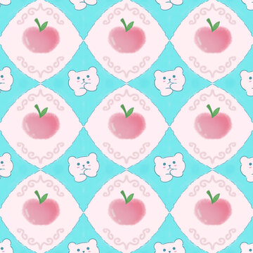seamless pattern kawaii teddy bear and peach 