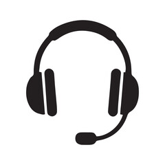 Obraz premium Headset with Microphone Icon Black Silhouette Isolated on White Background