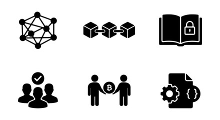 Fototapeta premium Blockchain technology vector icons, cryptocurrency and decentralized network symbols, digital finance assets