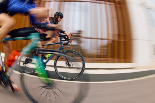 Cyclists in motion