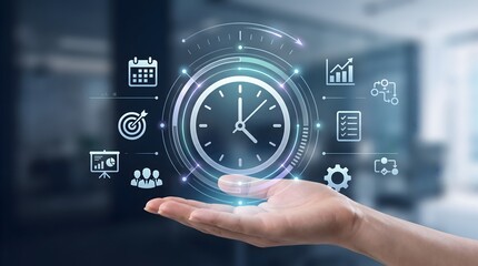 Fototapeta premium Futuristic Time Management and Business Efficiency Concept