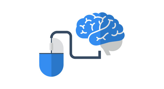 Artificial Intelligence and Machine Learning Concept: Vector Illustration of a Brain Connected to a Computer Mouse