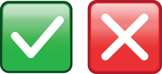 Green check mark and red cross mark emoji icon, approval and denial button sign © KHOKON