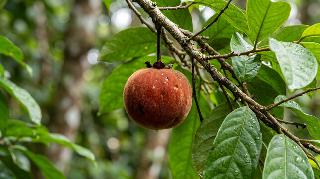 Ripe Velvet Apple Fruit Hanging on Tree Branch in Tropical Forest