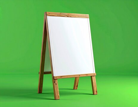 Blank Wooden A Frame Sign on Green Background