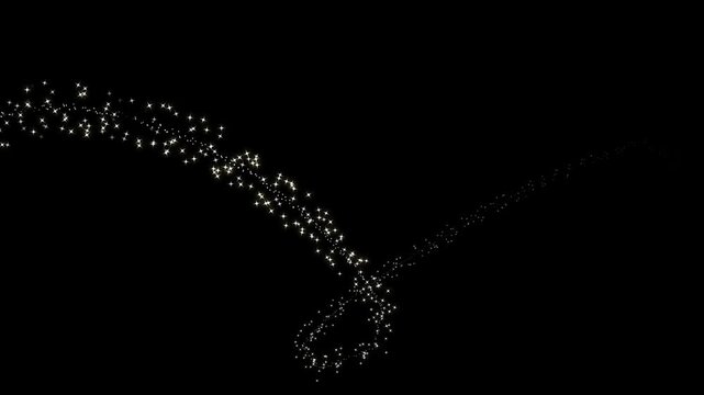 Magic glitter sparkle star particle trail with twinkling fairy dust, glowing bokeh lights, shimmering pixie dust path, sparkling stars, elegant motion overlay on black screen, seamless 4k animation