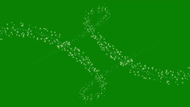 Luxury glitter star particle line animation featuring white twinkling sparkles, fairy dust trail, glowing pixie path, shining starlight burst, elegant motion overlay on green screen background in 4k