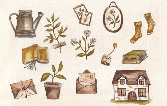 Children's illustration of a springtime set