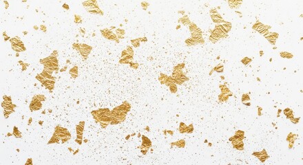 Fototapeta premium Luxury Gold Leaf Flakes and Dust Scattered on White Background for Elegant Design Projects