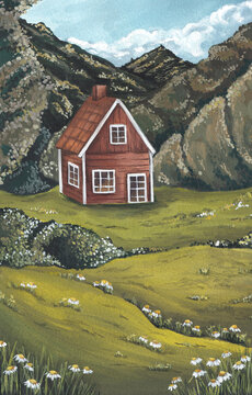 Painting of a house on the prairie