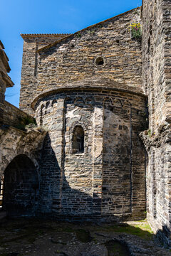 Ancient stone wall of Sant Pere Casserres monastery building