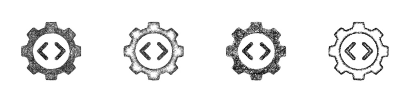 Monochrome sketch coding logo design set