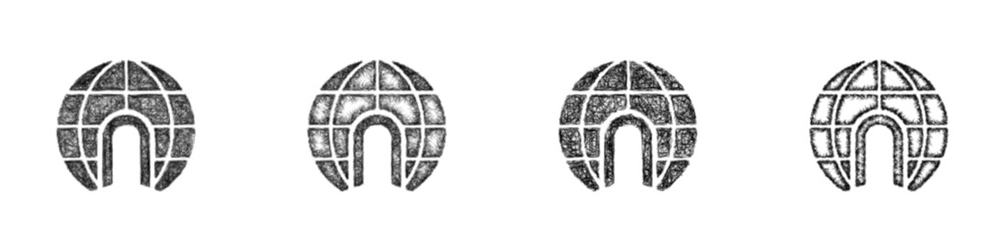 Monochrome sketch portal logo design set