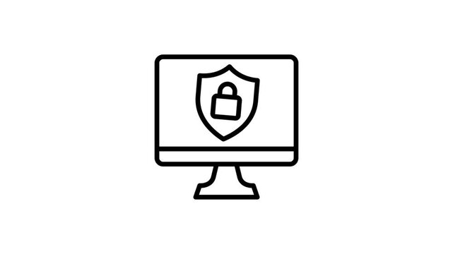 Computer screen security and protection technology animated icon. Secure monitor animation motion video. Desktop device with shield and padlock footage