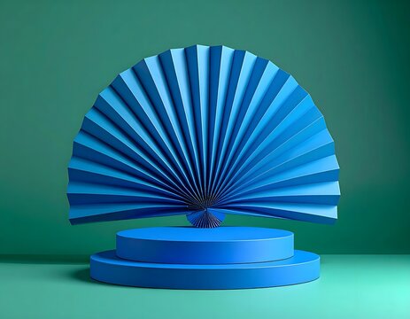 Blue Fan and Pedestals on Green Stage