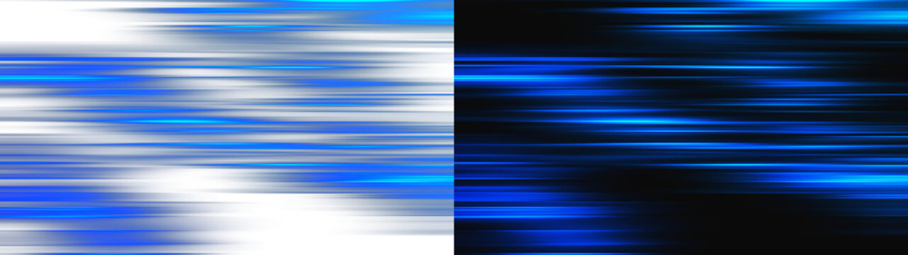 PNG image of Vibrant blue horizontal streaks of light creating a dynamic motion blur effect in a high speed abstract digital art on transparent background