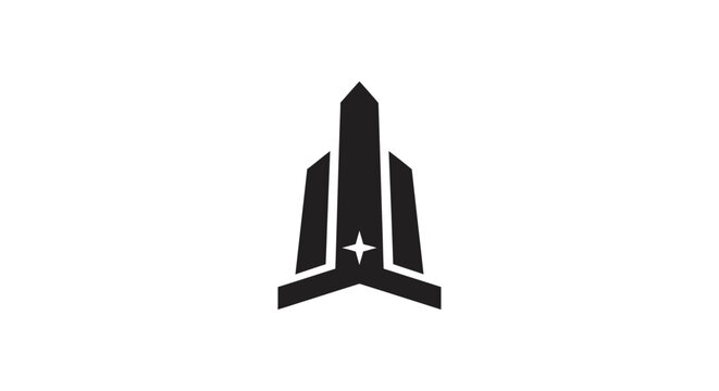 Minimalist black and white rocket icon design.