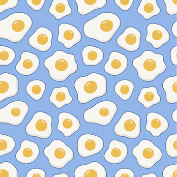 Playful Sunny-Side Up Fried Eggs Seamless Pattern on Light Blue