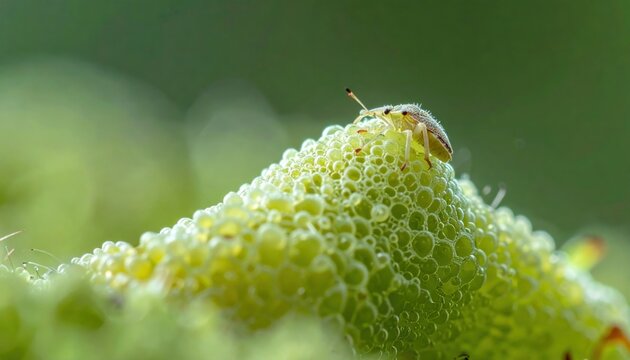 Tiny Spittlebug Resting on its Frothy Protective Casing Amidst Greenery