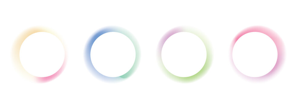 Gradient circles background, color gradation with halftone effect. Vibrant design colorful swirls. Gradient blur circle pattern with grain dots design. Rainbow rgb color spectrum. Vector illustration