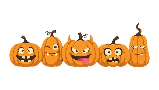 Cartoon halloween pumpkins with facial expressions vector illustration