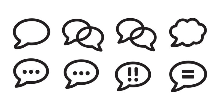 Speech bubble vector set, chat bubble, message cloud, communication balloon, talk balloon line icon.