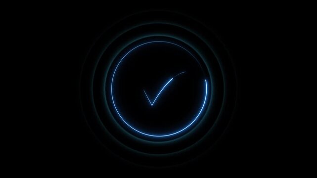 White neon completion marks validate successful task approval. Completion marks animation triggers secure login confirmation. Completion marks verify system account status.
