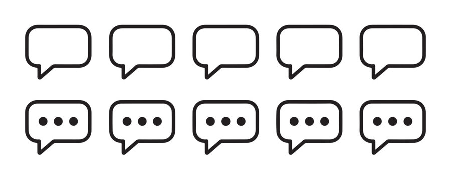 Simple line art speech bubble icons for chat box interface and message communication tools.