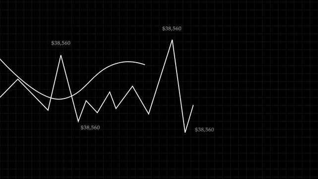 White Line Graph Showing Financial Data Fluctuations on Black Grid image photo animation