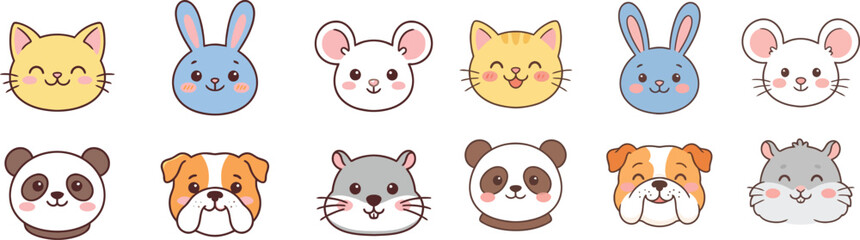 Obraz premium Cute animal faces stickers set