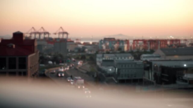 City, vehicles or night with road traffic in urban settlement of local destination or landmark. Cars, path or street in late evening with buildings, sky or space for infrastructure or transportation