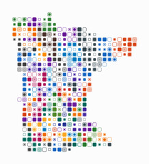 Minnesota, shape of the state build of colored cells. Digital style map of the Minnesota on white background. Large size rounded square blocks. Abstract vector illustration. © Eugene Ga